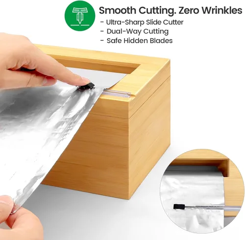 Vista 4 de Libreshine Dispensador de plástico de 18 pulgadas con cortador y rodillo, soporte de película comercial de bambú resistente para película adhesiva