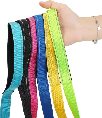 Vista 5 de Paquete de 6 correas de entrenamiento de nailon de 5 pies a granel para perros medianos y grandes, mango acolchado resistente, correa de tracción