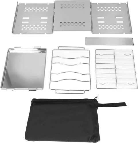 Vista 8 de Estufas de campamento de leña, estufa plegable de acero inoxidable para mochileros, cocina de barbacoa para picnic barbacoa, olla potable al aire