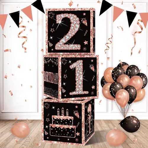 Vista 12 de Eiurteao Cajas de 3 piezas de decoraciones de cumpleaños número 40 para mujeres, cajas de globos de cumpleaños número 40 en oro rosa, suministros