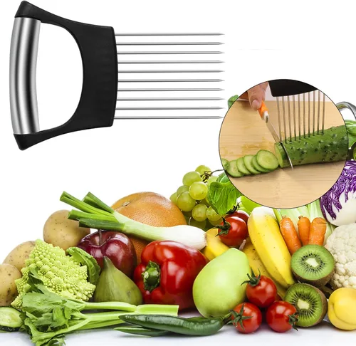 Vista 6 de Soporte para rebanar cebolla, rebanador de cebolla de acero inoxidable para rebanar cebollas, papas, tomates, aguacates, huevos y verduras