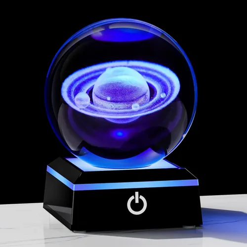 Vista 8 de Qianwei - Bola de cristal 3D del sistema solar, modelo de galaxia, forma de Saturno, 80mm 3.15 pulgadas - Regalo de astronomía para decoración