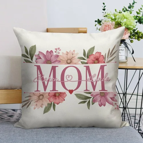 Vista 6 de Custom Pillow with Name,Printed in USA,18"x18" Personalized Linen Pillow Cover for Mom, Custom Gifts for Mother's Day (Style-1)