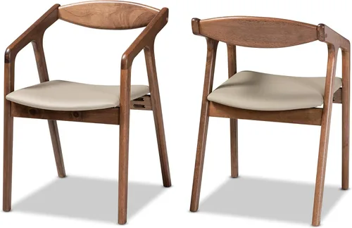 Vista 10 de Baxton Studio Harland - Juego de comedor de 7 piezas, tapizado de piel sintética negra y acabado marrón nogal, 7 piezas