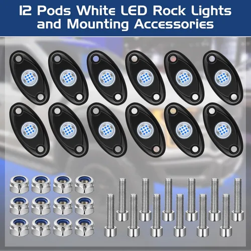 Vista 2 de Macarrie 12 Cápsulas Luces LED Rock para Automóvil SUV Luces Underglow Impermeables Neón Trail Rig Lámpara Iluminación para Camión Motocicleta Barco