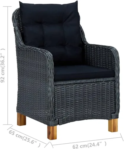 Vista 2 de Patio Chairs with Cushions 2 pcs Poly Rattan Dark Gray Dinning Room Lawn Sillas para Comedor Dining Table Chairs for Beach Courtyard Picnic Study