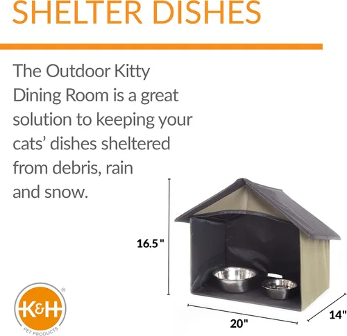 Vista 3 de K&H PET PRODUCTS - Casa climatizada para gatos de exteriores, con cuencos Café térmicos para comer, color oliva