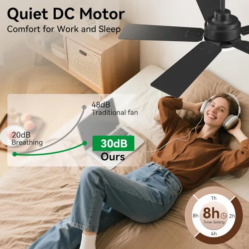 Vista 5 de Ventiladores de techo de 42 pulgadas con luces, ventilador de techo inteligente con luz y control remoto, Alexa, aplicación, ventiladores de techo