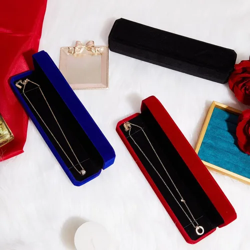 Vista 6 de MTLEE Vitrina de terciopelo para guardar joyas, collares, anillos, pulseras, cajas de joyería de terciopelo púrpura rojo, azul, negro, cajas