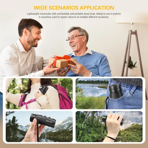 Vista 8 de Monocular compacto impermeable de 8 x 25 pulgadas, monoculares de telescopio de visión amplia de alta definición, viene con paño de limpieza