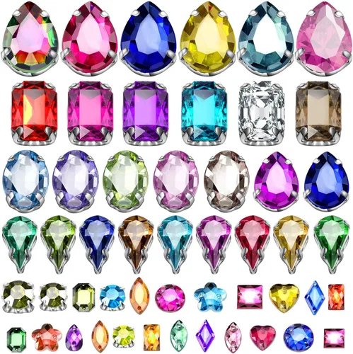 Vista 2 de WILLBOND 320 piezas de cristales de cristal de diamantes de imitación para coser, gemas acrílicas con agujero, ajuste de puntas plateadas, parte