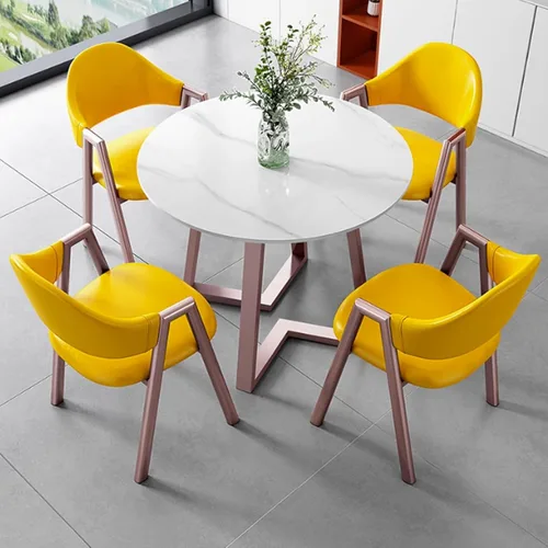 Vista 8 de YVYKFZD Office Reception Room Club Table, Round Conference Table for 4, Simple Kitchen Dining Table Set with Metal Legs, Small Conference Room Table