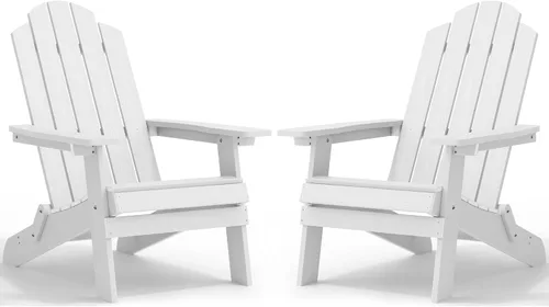 Vista 29 de MXIMU Silla Adirondack plegable para exteriores: sillas Adirondack fáciles de montar y cómodas, silla de plástico compuesto para todo tipo de clima