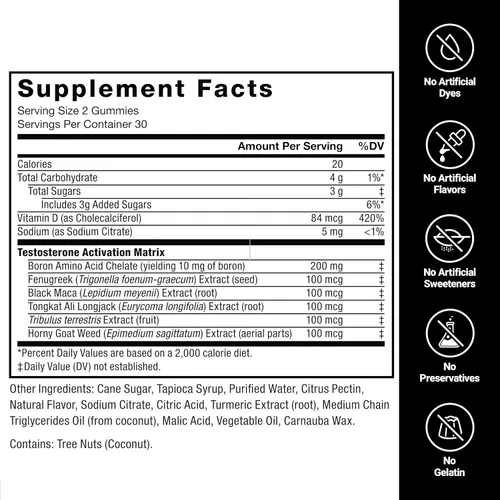 Vista 7 de Force Factor Test X180 Gummies Potenciador de testosterona para hombres con Tongkat Ali, hierba de cabra cachonda, Tribulus Terrestris, fenogreco