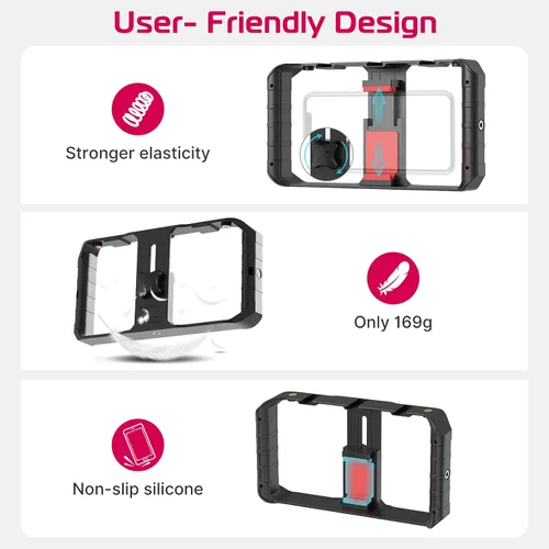 Vista 6 de ULANZI U Rig Pro - Soporte de video para teléfono inteligente, estuche para vlogging de cine, empuñadura estabilizadora de video para teléfono