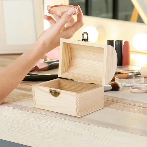 Vista 6 de Aodaer Cofre del Tesoro de Madera Sin Terminar Caja Decorativa de Pino con Tapa con Bisagras y Cierre de Seguridad Cajas de Madera Lisas