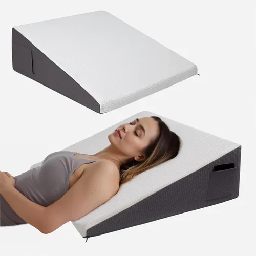 Vista 12 de Almohada de cuña para cabecero, almohada de cuña elevada triangular de 12 pulgadas para aliviar el reflujo ácido, dormir, poscirugía, alivio