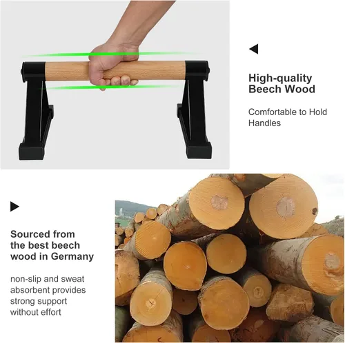 Vista 5 de Barras de flexiones de madera, barras paraletas, barras antideslizantes para parada de manos para calistenia, fitness, entrenamientos de piso