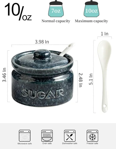 Vista 2 de Gomakren Azucarero con Tapa y Cuchara, Recipiente de Azúcar Plato de Azúcar 10oz, Tarro de Azúcar de Cerámica para Bar de Café, Cocina, Encimera