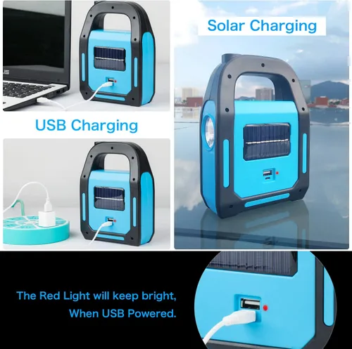 Vista 3 de 1 paquete 3 en 1 solar recargable USB más brillante COB LED linterna de camping, linterna de emergencia impermeable LED luz