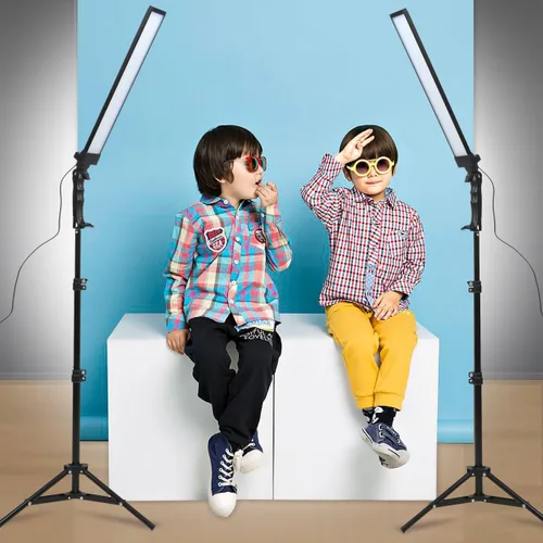 Vista 2 de Kit de iluminación LED para estudio de fotografía de 180 luces LED, luz ajustable con soporte de luz, trípode y luz de relleno de vídeo fotográfico