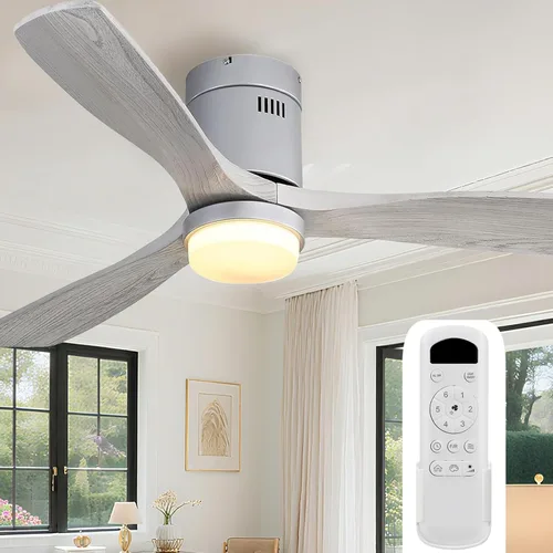 Vista 27 de Sofucor Ventilador de Techo de Madera Maciza de 52 Pulgadas Sin Luces Montaje al Ras Ventiladores de Techo con Control Remoto-Aspas de Madera