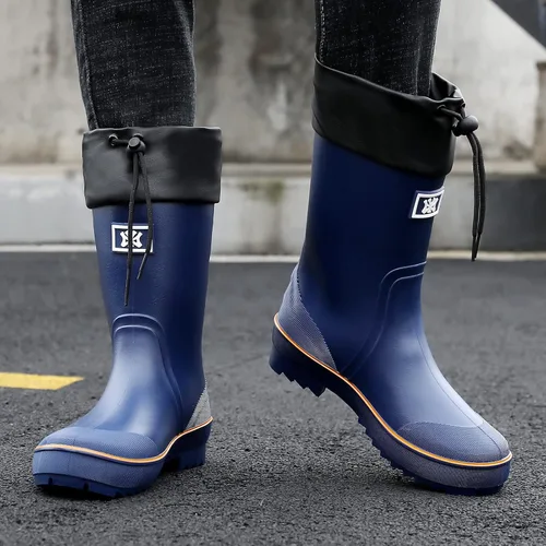 Vista 6 de Botas de lluvia para hombre, botas de goma impermeables para hombre con diseño único de PVC, cómodas y ligeras, botas de jardín resistentes