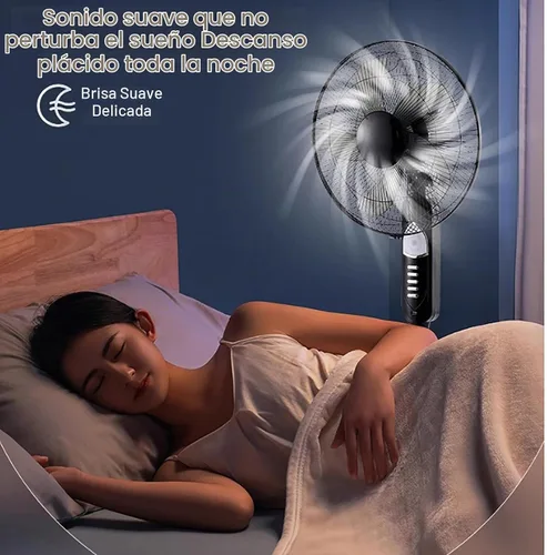 Vista 5 de Ventilador solar recargable de 16 pulgadas, ventilador oscilante ajustable de pie, motor de corriente continua, ventilador de piso silencioso