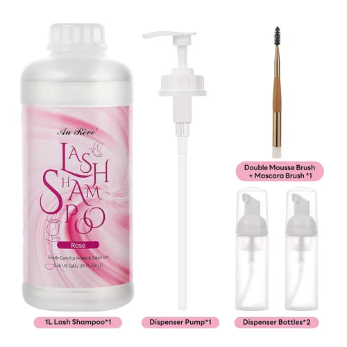 Vista 4 de Champú de pestañas para extensiones de pestañas, 1L/35fl.oz, kit de limpieza de extensiones de pestañas, champú de pestañas suave con cepillo