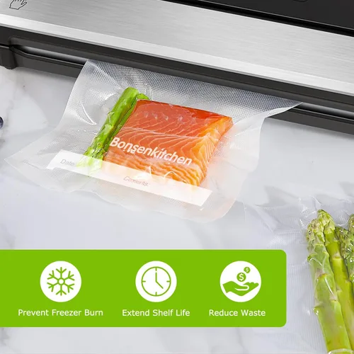 Vista 5 de Bonsenkitchen Bolsas selladoras de alimentos al vacío precortadas de 100 pintas, 6 x 10 pulgadas, sin BPA, bolsa selladora al vacío de alimentos