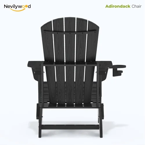 Vista 9 de nevilywood Silla Adirondack plegable, respaldo ergonómico extendido, portavasos, fácil montaje, plástico HDPE duradero, resistente a la intemperie