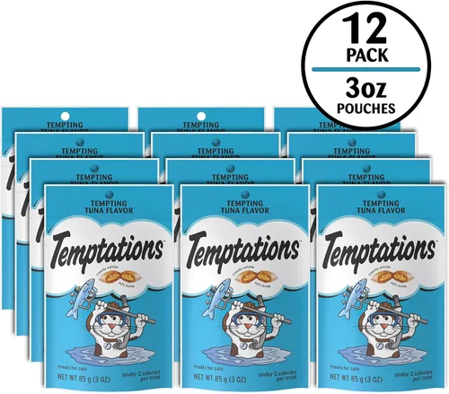 Vista 2 de TEMPTATIONS Classic Crunchy and Soft Cat Treats Sabor tentador para atún, 3 oz. Bolsa (paquete de 12)