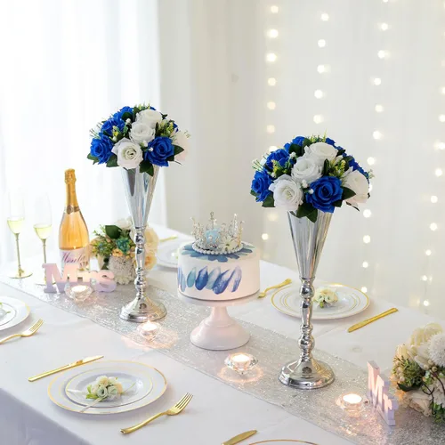 Vista 2 de Sziqiqi Flores artificiales azules para decoración, bolas de flores falsas para centros de mesa de boda, mesas, arreglo de centro de mesa de flores