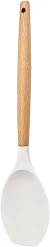 Vista 14 de Juego de utensilios de cocina de silicona con mango de madera, utensilios de cocina de silicona antiadherentes, juego de espátula blanca, cuchara