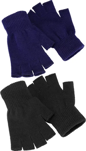 SATINIOR 2 pares de guantes unisex de medio dedo de invierno elásticos de punto sin dedos en tamaño común