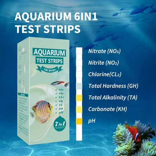 Vista 2 de 7 in 1 Aquarium Test Strips Kit - 100 Strips Use for Freshwater Fish Tank, Fish Pond, Accurate & Fast Testing