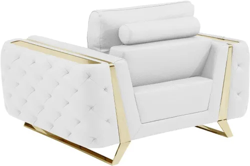 Vista 68 de Blackjack Furniture Reggio Collection - Sofás de cuero italiano de grano completo para sala de estar con marco de madera brasileña y acero Blanco