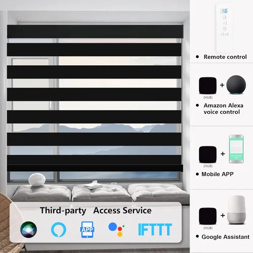 Vista 4 de MING CHEN Persianas motorizadas con control remoto, motor recargable integrado, persianas eléctricas automáticas de cebra compatibles con Alexa
