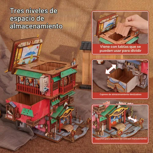 Vista 4 de Tonecheer Kit de rompecabezas 3D para adultos, juego de construcción de modelo de madera para bricolaje, kit de almacenamiento de escritorio, caja