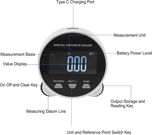 Vista 5 de Cinta métrica digital, pantalla LCD electrónica de larga distancia de 656.2 pies, batería de 260 mAh, herramienta de medición de distancia