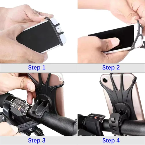 Vista 5 de Soporte de teléfono para bicicleta, manillar de motocicleta, soporte de silicona de rotación de 360°, abrazadera de teléfono celular, clip