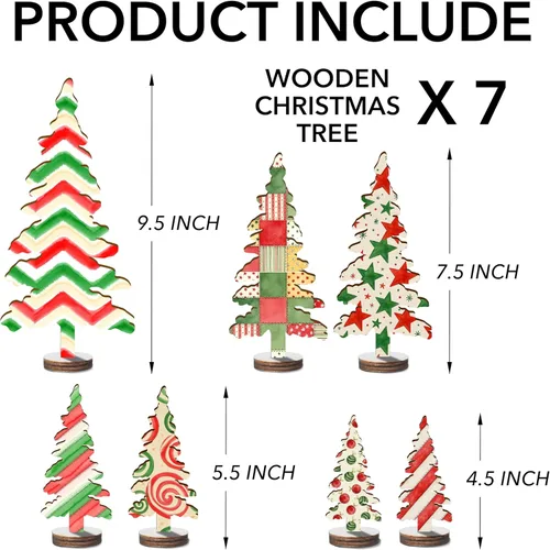 Vista 2 de 7 piezas de decoración de Navidad para interiores, mini árboles de Navidad, decoraciones de Navidad para el hogar, estantes, mantel, chimenea, mesa