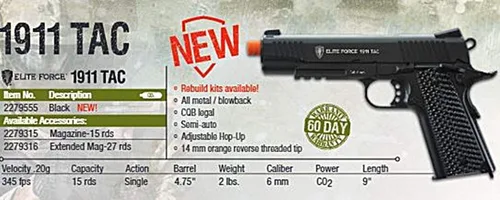 Vista 6 de Elite Force 1911 Blowback 6mm BB Pistol Airsoft Gun