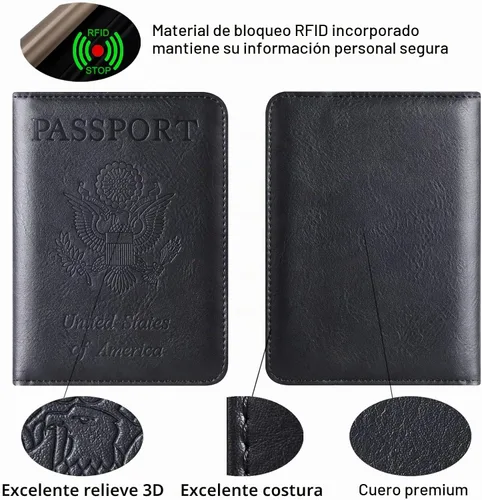 Vista 5 de LOHASLIFE Soporte para pasaporte para viajes, cartera con bloqueo RFID para 116#Negro