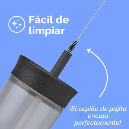 Vista 4 de Owala Vaso de plástico sin BPA para niños, con popote flexible resistente a derrames, fácil de limpiar, botella de agua para niños, ideal para Negro