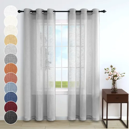 Vista 34 de Cortinas traslúcidas negras de 63 pulgadas de largo para decoración de dormitorio de niños, 2 paneles con ojales, cortinas de aspecto de lino