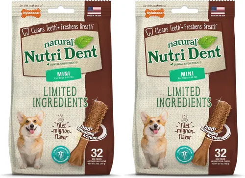 Vista 13 de Nylabone Nutri Dent Dog Dental Chews - Limpieza natural de dientes y ambientador de aliento - Golosinas dentales para perros - Sabor Filet Mignon