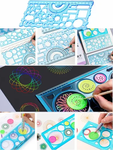 Vista 3 de Regla geométrica multifuncional de 3 piezas para herramientas de dibujo, suministros escolares, reglas