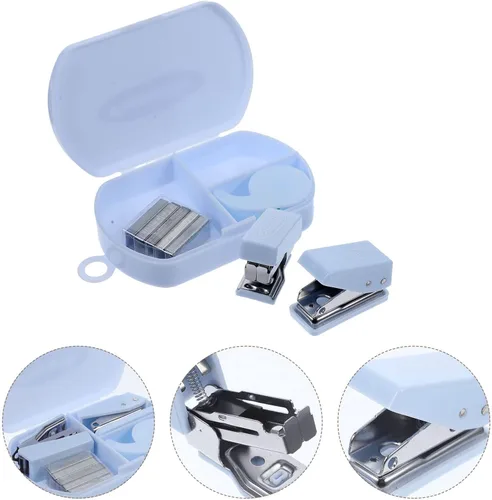 Vista 8 de STOBOK 1 juego de herramientas de mano, mini dispensador de cinta, grapas de oficina, perforador, grapadora de documentos, grapadora pequeña