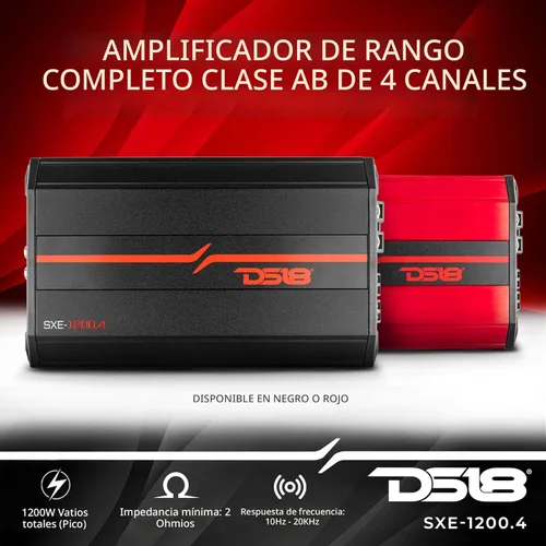 Vista 2 de DS18 SXE-1200.4/BK Amplificador de Coche Estéreo de Rango Completo Clase A/B de 4 Canales 60x4 RMS @4 OHM 1200 Vatios - Potente y Compacto